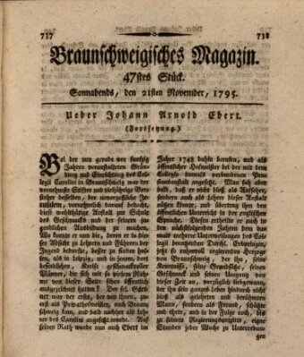 Braunschweigisches Magazin (Braunschweigische Anzeigen) Samstag 21. November 1795