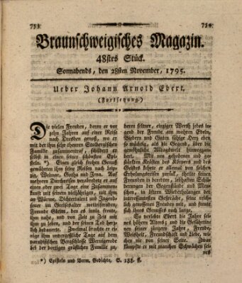 Braunschweigisches Magazin (Braunschweigische Anzeigen) Samstag 28. November 1795