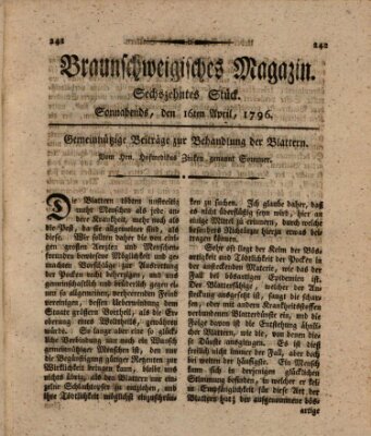 Braunschweigisches Magazin (Braunschweigische Anzeigen) Samstag 16. April 1796