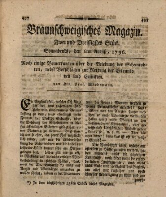 Braunschweigisches Magazin (Braunschweigische Anzeigen) Samstag 6. August 1796