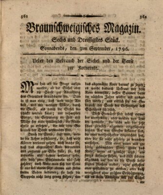 Braunschweigisches Magazin (Braunschweigische Anzeigen) Samstag 3. September 1796