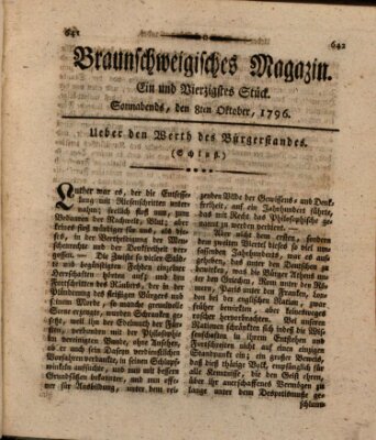 Braunschweigisches Magazin (Braunschweigische Anzeigen) Samstag 8. Oktober 1796