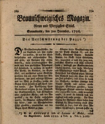 Braunschweigisches Magazin (Braunschweigische Anzeigen) Samstag 3. Dezember 1796