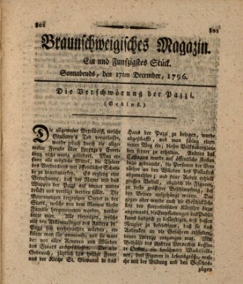 Braunschweigisches Magazin (Braunschweigische Anzeigen) Samstag 17. Dezember 1796