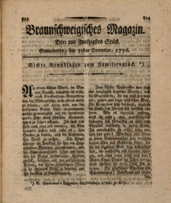 Braunschweigisches Magazin (Braunschweigische Anzeigen) Samstag 31. Dezember 1796