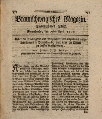 Braunschweigisches Magazin (Braunschweigische Anzeigen) Samstag 29. April 1797