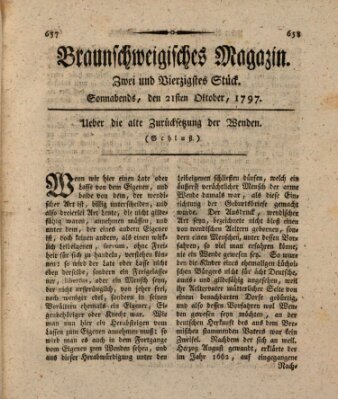 Braunschweigisches Magazin (Braunschweigische Anzeigen) Samstag 21. Oktober 1797