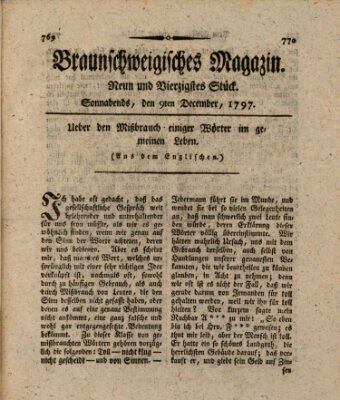 Braunschweigisches Magazin (Braunschweigische Anzeigen) Samstag 9. Dezember 1797