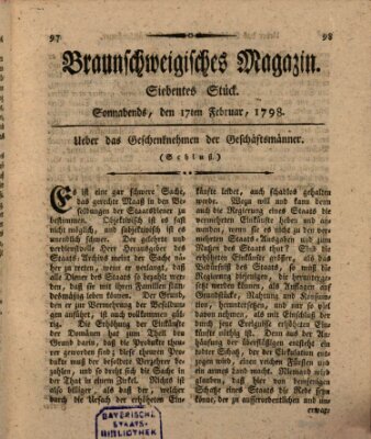 Braunschweigisches Magazin (Braunschweigische Anzeigen) Samstag 17. Februar 1798