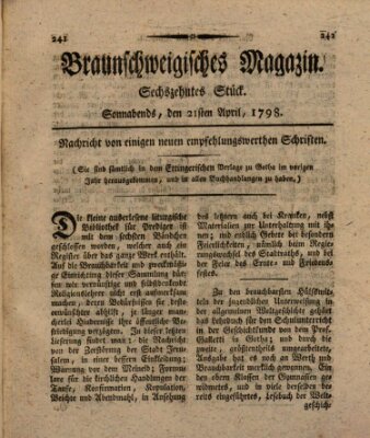 Braunschweigisches Magazin (Braunschweigische Anzeigen) Samstag 21. April 1798