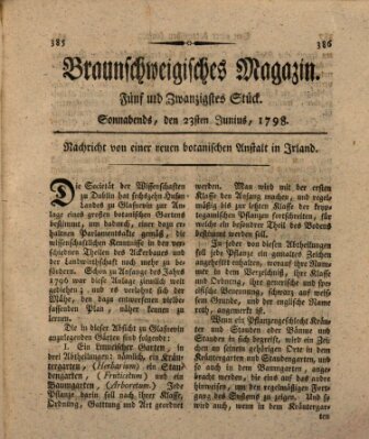 Braunschweigisches Magazin (Braunschweigische Anzeigen) Samstag 23. Juni 1798