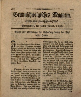 Braunschweigisches Magazin (Braunschweigische Anzeigen) Samstag 30. Juni 1798