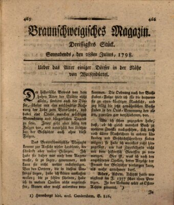 Braunschweigisches Magazin (Braunschweigische Anzeigen) Samstag 28. Juli 1798