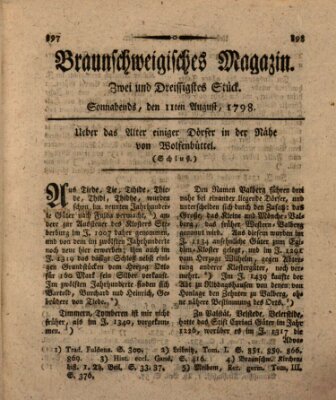 Braunschweigisches Magazin (Braunschweigische Anzeigen) Samstag 11. August 1798