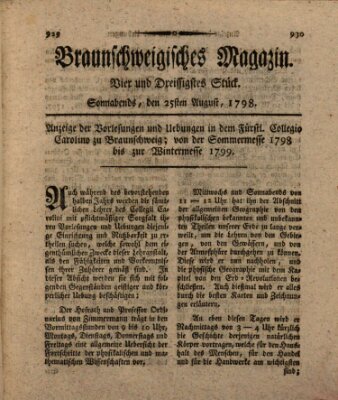 Braunschweigisches Magazin (Braunschweigische Anzeigen) Samstag 25. August 1798