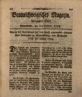 Braunschweigisches Magazin (Braunschweigische Anzeigen) Samstag 6. Oktober 1798