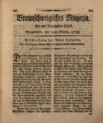 Braunschweigisches Magazin (Braunschweigische Anzeigen) Samstag 13. Oktober 1798
