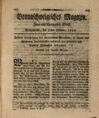 Braunschweigisches Magazin (Braunschweigische Anzeigen) Samstag 20. Oktober 1798