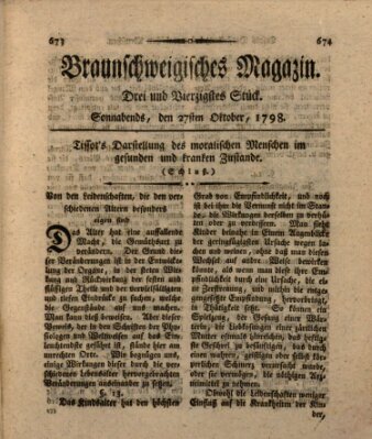 Braunschweigisches Magazin (Braunschweigische Anzeigen) Samstag 27. Oktober 1798