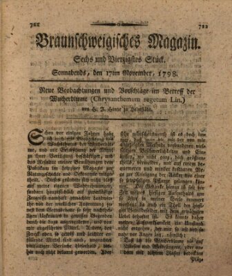 Braunschweigisches Magazin (Braunschweigische Anzeigen) Samstag 17. November 1798