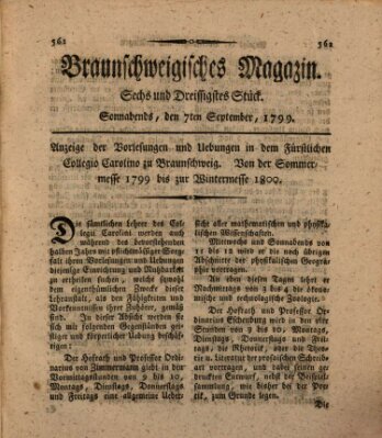 Braunschweigisches Magazin (Braunschweigische Anzeigen) Samstag 7. September 1799