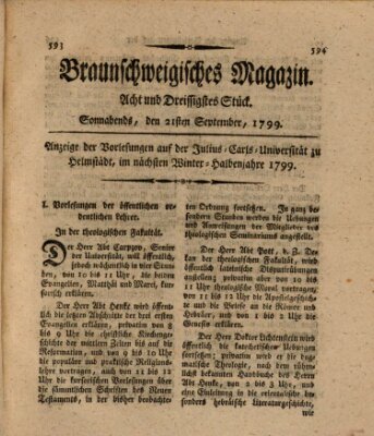 Braunschweigisches Magazin (Braunschweigische Anzeigen) Samstag 21. September 1799