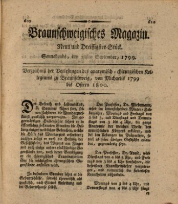 Braunschweigisches Magazin (Braunschweigische Anzeigen) Samstag 28. September 1799