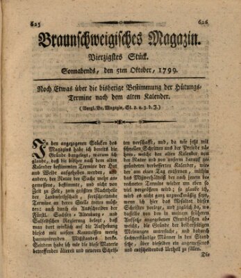 Braunschweigisches Magazin (Braunschweigische Anzeigen) Samstag 5. Oktober 1799