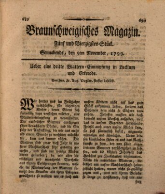 Braunschweigisches Magazin (Braunschweigische Anzeigen) Samstag 9. November 1799