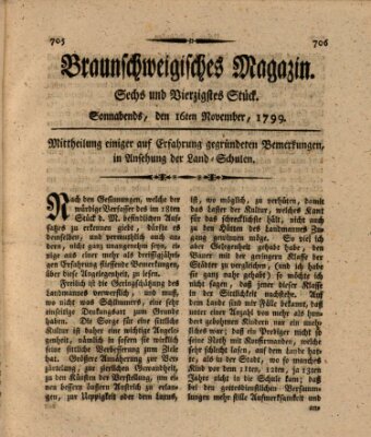 Braunschweigisches Magazin (Braunschweigische Anzeigen) Samstag 16. November 1799