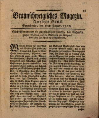 Braunschweigisches Magazin (Braunschweigische Anzeigen) Samstag 11. Januar 1800