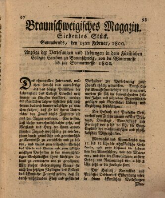 Braunschweigisches Magazin (Braunschweigische Anzeigen) Samstag 15. Februar 1800