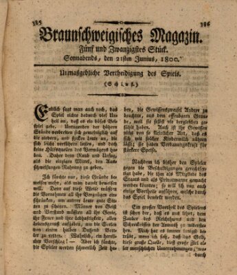 Braunschweigisches Magazin (Braunschweigische Anzeigen) Samstag 21. Juni 1800