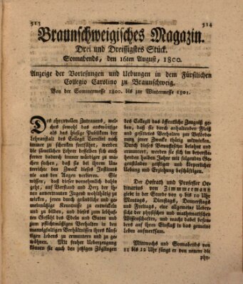 Braunschweigisches Magazin (Braunschweigische Anzeigen) Samstag 16. August 1800