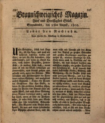 Braunschweigisches Magazin (Braunschweigische Anzeigen) Samstag 30. August 1800