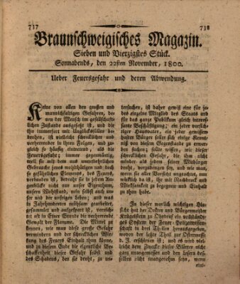 Braunschweigisches Magazin (Braunschweigische Anzeigen) Samstag 22. November 1800