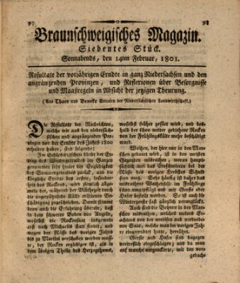 Braunschweigisches Magazin (Braunschweigische Anzeigen) Samstag 14. Februar 1801