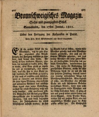 Braunschweigisches Magazin (Braunschweigische Anzeigen) Samstag 27. Juni 1801