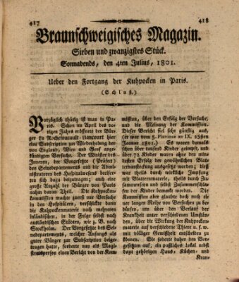 Braunschweigisches Magazin (Braunschweigische Anzeigen) Samstag 4. Juli 1801