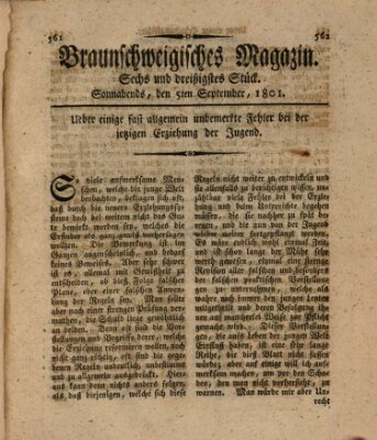 Braunschweigisches Magazin (Braunschweigische Anzeigen) Samstag 5. September 1801