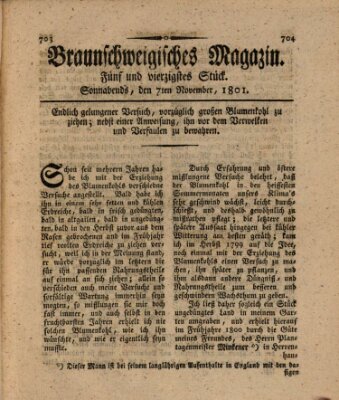 Braunschweigisches Magazin (Braunschweigische Anzeigen) Samstag 7. November 1801