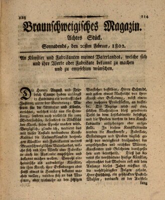 Braunschweigisches Magazin (Braunschweigische Anzeigen) Samstag 20. Februar 1802