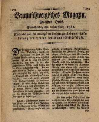 Braunschweigisches Magazin (Braunschweigische Anzeigen) Samstag 20. März 1802