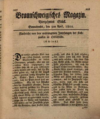 Braunschweigisches Magazin (Braunschweigische Anzeigen) Samstag 3. April 1802