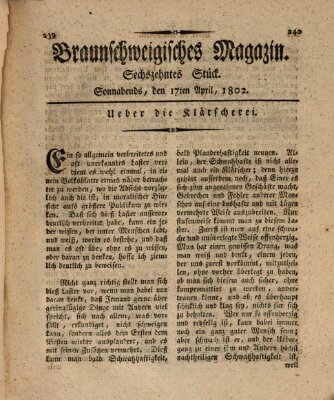 Braunschweigisches Magazin (Braunschweigische Anzeigen) Samstag 17. April 1802