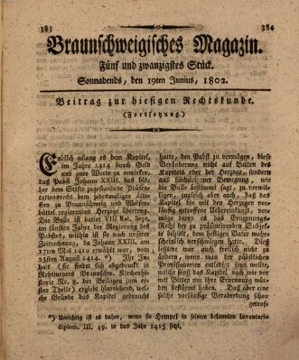 Braunschweigisches Magazin (Braunschweigische Anzeigen) Samstag 19. Juni 1802