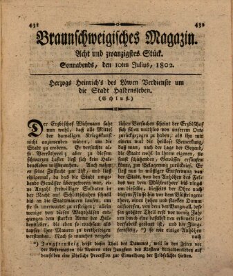 Braunschweigisches Magazin (Braunschweigische Anzeigen) Samstag 10. Juli 1802