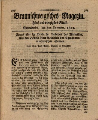 Braunschweigisches Magazin (Braunschweigische Anzeigen) Samstag 6. November 1802