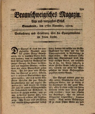 Braunschweigisches Magazin (Braunschweigische Anzeigen) Samstag 27. November 1802