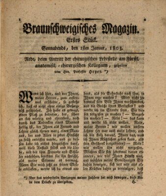 Braunschweigisches Magazin (Braunschweigische Anzeigen) Samstag 1. Januar 1803
